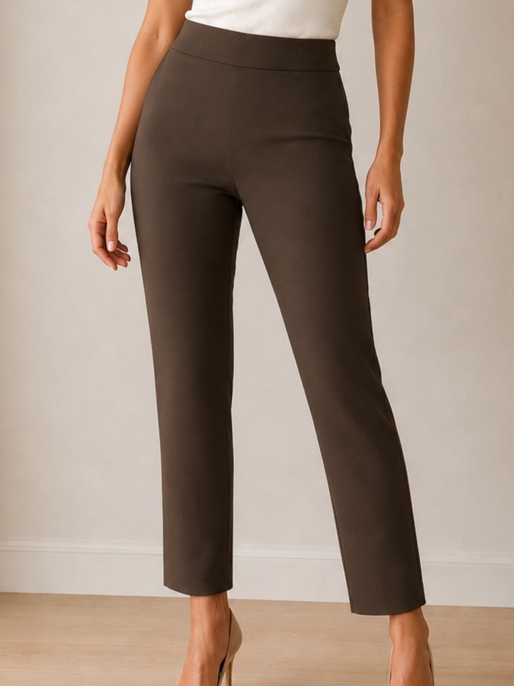 NWT Express Brown Ponte Knit Ankle Pants XS Pull-On Slim Fit Stretch Career